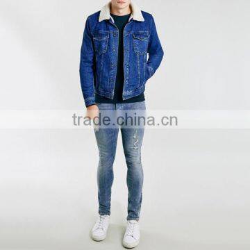 Blue Washed Men Winter Jacket With Fur Collar Windbreak Wholesale photo-3