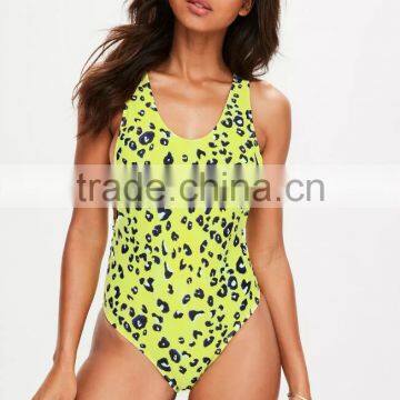 MGOO Hot Sale Yellow Leopard Print Swimsuit Low Side 82% Polyetser 18% Elastane One Piece Vibrant Pop Swimwear photo-4