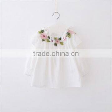 New 2017 Wholesale Summer Fashion Girls Cotton Strapless Lace Flowers Embroidered Blouses 2-8 Years