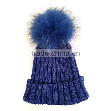 Myfur Winter Warm Couple Hat With Genuine Raccoon Fur Bobble Knit Hat photo-2