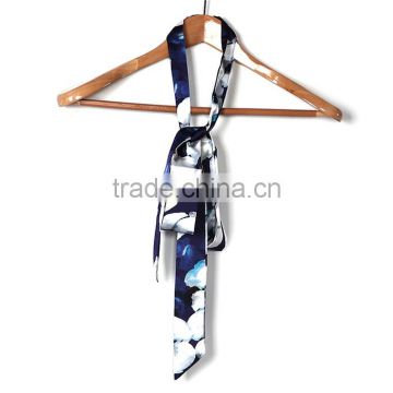 Chiffon Multifunction Skinny Scarf White Navy Blue Flower Choker