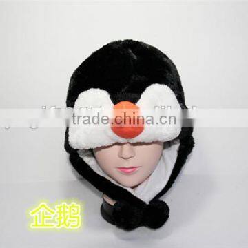 Penguin Plush Warm Hat Earmuff With Ear Poms Cartoon Animal Cap