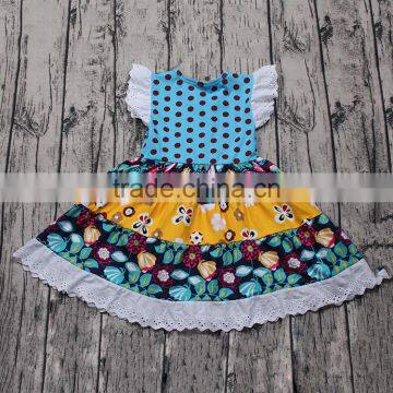 Polka Dots Flutter Sleeve Patchwork Baby Girl Dresses Summer New Design Kids Dress photo-2