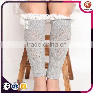 Adult winter white soft warm womens knitted leg warmers wholesales with balls