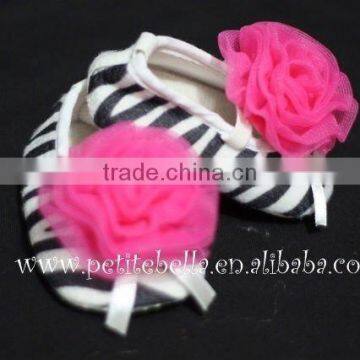 Zebra Print Shoes With Hot Pink Rosettes Pettishoes Crib Shoes MAS36