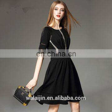 Short sleeve black knit dress with beads dress China supplier