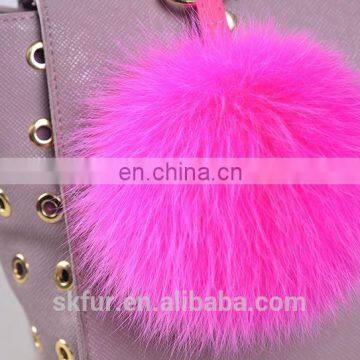 Big and fluffy fox fur ball pom poms key ring pendant