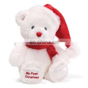 EN71 ASTM custom 12inch wearing Christmas hat and scarf super white polar bear