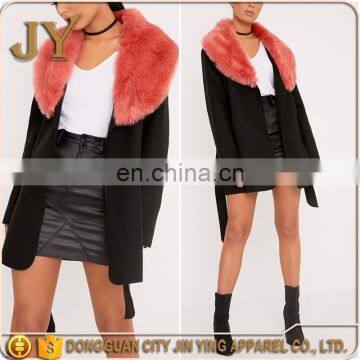 JinYin oem latest coat pant design new wool coat design with faux fur collar for lady