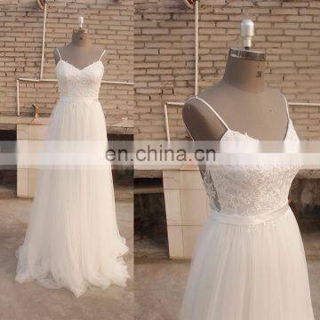 Spaghetti Strap Chiffon Beach Bohemian Lace Boho wedding Dress