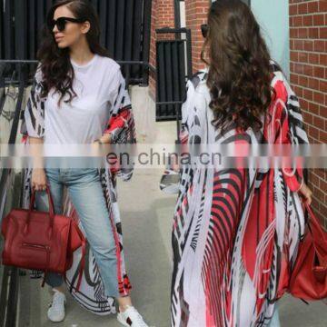 Летний пляжный сарафан-кафтан из шифона для женщин с полосатым зебровым узором 2019 года. Расшитый палео, длинный кардиган photo-2