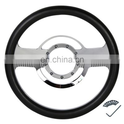 Half Wrapped Leather 14 Inch CNC Aluminum Racecar Steering Wheel GM Style Steering Column 9 Bolt Holes 1967-94