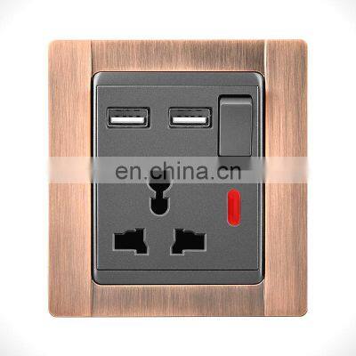 Type 86 Universal 3 pin Wall Socket With Switch 16A Zinc Alloy Panel With USB Socket And Switches Electrical With LED Light