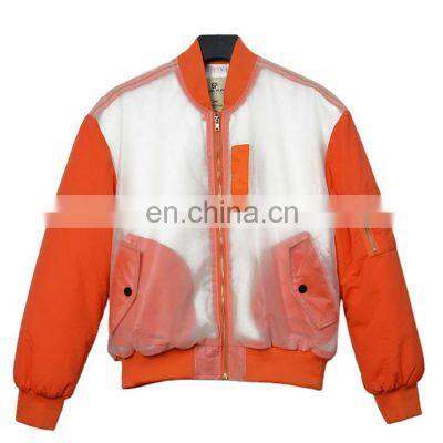 Factory Outlet 2021 Christmas Customized Orange Nylon Transparent Tpu Fabric Jacket Waterproof Bomber Jacket