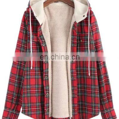 2021 Christmas Amazon Independent Station Autumn/Winter New Hooded Plus Fleece Thick Loose Shirt Plaid Large Size Jacket