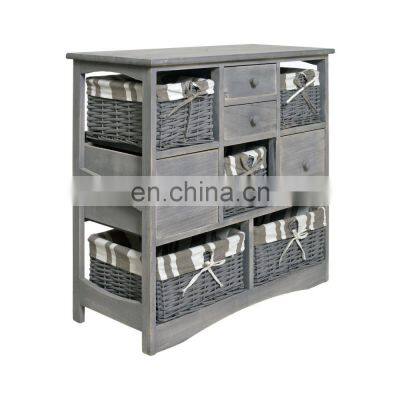 Home Wooden Frame Wicker Basket Drawer Storage Unit Cabinet Cupboards Organizer photo-2