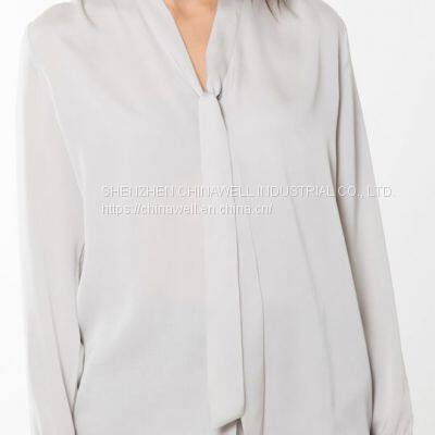 Ladies' 100%silk long sleeve neck belt blouse