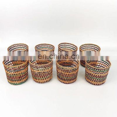 Handmade Rattan Set of Eight Colorful Small Wicker Cups Kid's toy , wicker Woven cup Holder Nursery decor Wholesale in Bulk