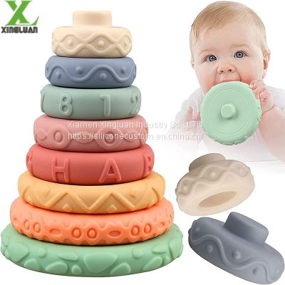 Toddlers Sensory Educational Montessori Baby Silicone Blocks - Developmental Teething Learning Stacker