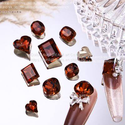 K9 Crystal Diamond Jewelry New Midland Autumn and Winter Popular Sharp Bottom Crystal Big Diamond Super Sparkling Coffee Nail Pile Diamond