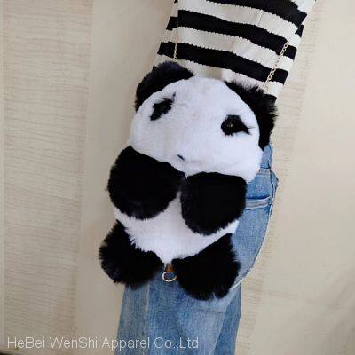 0182023 new plush panda schoolbag cute backpack panda artificial fur bag plush toys China wholesale