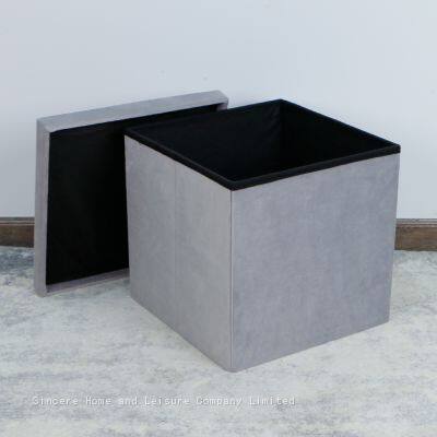 Foldable Storage Velvet Ottoman-Grey photo-1