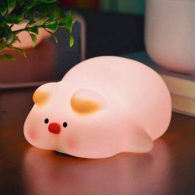 New Wholesale Silicone Night Lamp Desktop Mini Pig Silicone Light Toys Bedroom Toy LED Night Light for kids baby nursery lamp