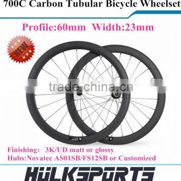 700c Road Carbon Bicycle Wheelset of 60mm Tubular Wheel with 23mm Width