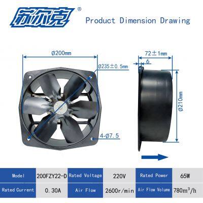 200 Circular Single-Flange AC Axial Fan 230V 400V Cabinet Heat Dissipation Welding Machine Smoke Exhaust Fan