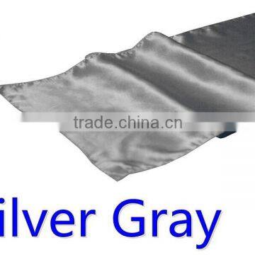hot selling ployester satin table runner for wedding decoration, silver gray color