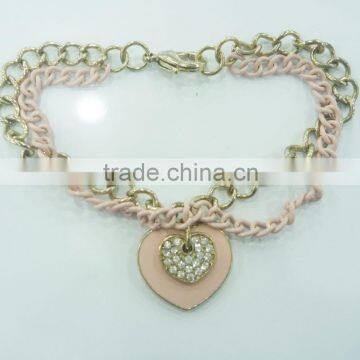 FASHION 2 ROWS ENEMAL CHAIN HEART CHARM BRACELET