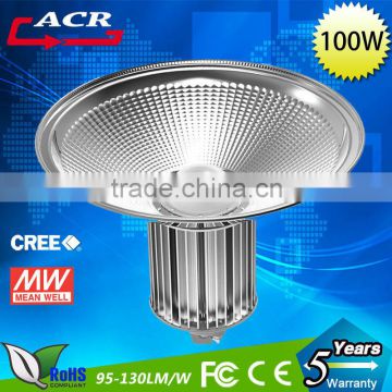 AC85-265v High Power 100w LED High Bay Light with Meanwwell power supply bridgelux chip and bridgelux chip