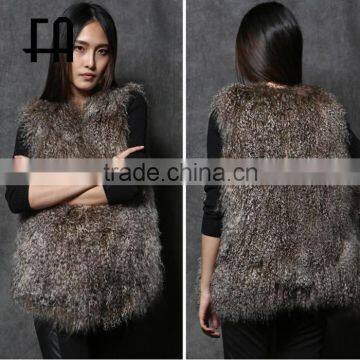 Factory Wholesale Fashion Two Tone Real Lamb Fur Vest photo-3