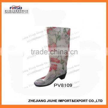 High Heel Knee PVC Rain Boot for Ladies