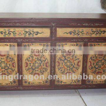 Chinese antique furniture pine wood two drawer four door tibet cabinet