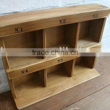 multiple shabby wood sundries sort out shelf with 6 girds