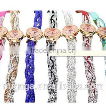 Luxury Womens Bracelet Wrist Watch Crystal Diamond Band Knitted Wrap Dial Quartz photo-5