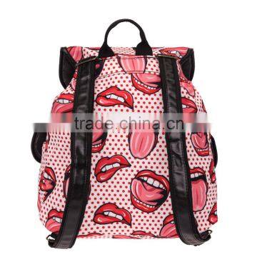 2016 3d Printed Lips Dot Tongue Vintage Canvas Rucksacks Cute School Satchel Rucksack Backpack Campus Bag photo-3