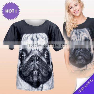 2015 New Latest factory small quantity wholesale free size custom printed blank t-shirt pug for ladies fashion wear