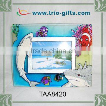 Indoor decoration stained glass photo frame with dolphin