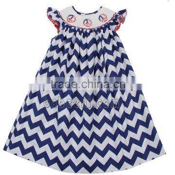 Peace sign hand smocked bishop girl dress
