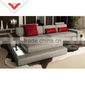 Hot sales R68B with LED light cabinet leather corner sofa