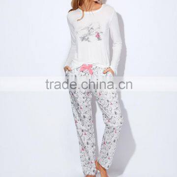 Wholesale Long Sleeve Printed Women Cotton Pajama Set