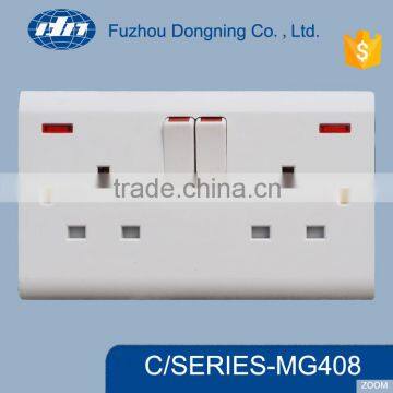 BS electric switches and socket, double 13a switched socket,metal switch with socket MG408
