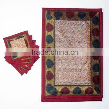 Indian Silk Table Runner With 6 Place Mats & 6 Coaster in Red Color Size 16*62 photo-3