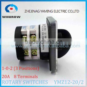 YM Rotary Switch YMZ12-20/2 Changeover Cam Combination Switch 2 Poles 3 Positions 8 Terminals 20A Ui 690V Sliver Point Contacts photo-2
