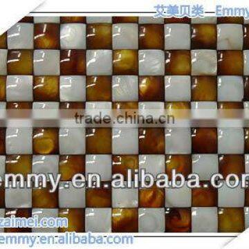 Dyed brown convex freshwater river shell mosaic wall tile