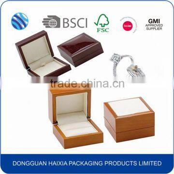 China manufacturers custom logo wholesale wooden engagement jewelry wedding ring packaging box