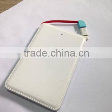 Premium Leather Cover Customized Promotional Credit Card Shape Portable Phone Power Bank Charger With Built in Micro Usb Cable Quality Choice photo-2