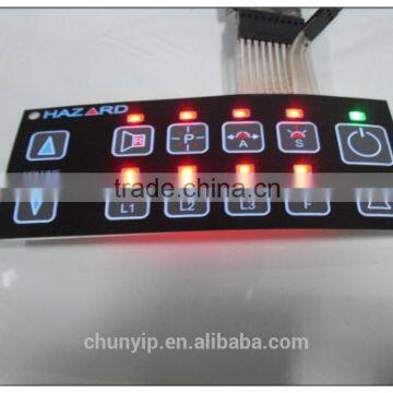 LED display panel switch with backlighting film
